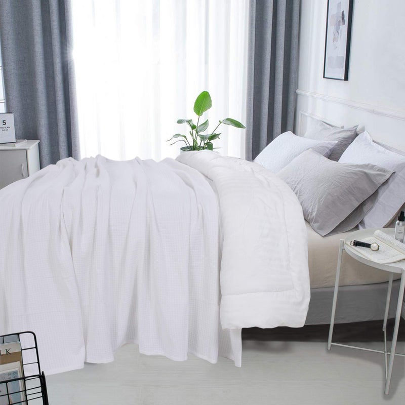 DOLLCENT 100% Cotton Queen Size Blanket for Bed, Premium Soft Combed Lightweight Blankets, Washed Breathable Cozy Bed Throw Blanket, White Queen Cotton Blankets for All Season: White (90"x90") - Image 3